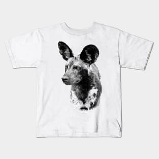 African Wild Dog in Striking Pattern of Black and White Vertical Stripes Kids T-Shirt
